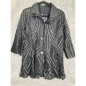 Damee New York Black Sheer Mesh Jacket Topper Appliqué Avant Garde Art to Wear S